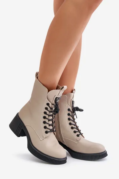 Insulated Women's Ankle Boots made of Natural Leather Vinceza Beige
