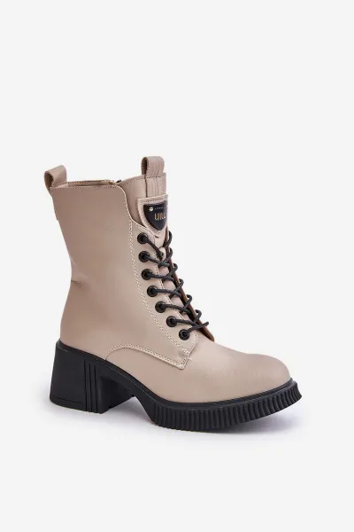 Insulated Women's Ankle Boots made of Natural Leather Vinceza Beige