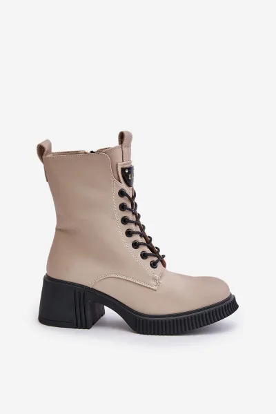 Insulated Women's Ankle Boots made of Natural Leather Vinceza Beige