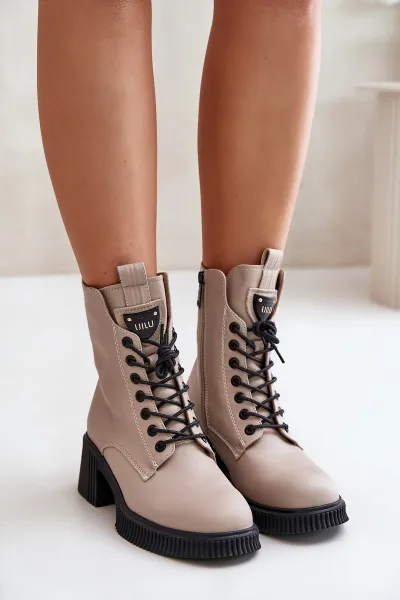 Insulated Women's Ankle Boots made of Natural Leather Vinceza Beige