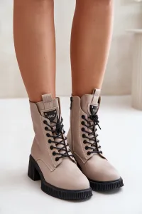 Insulated Women's Ankle Boots made of Natural Leather Vinceza Beige