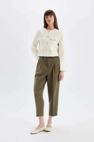 DEFACTO Crop Crew Neck Button-Down Blazer Jacket