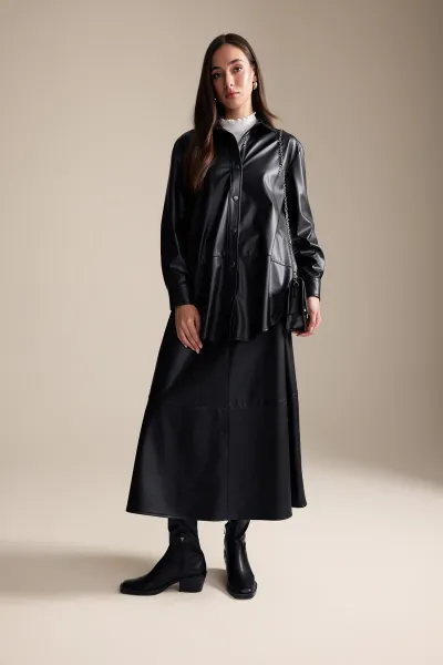 DEFACTO A-Line Faux Leather Maxi Skirt