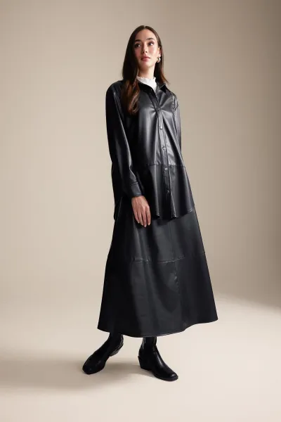 DEFACTO A-Line Faux Leather Maxi Skirt