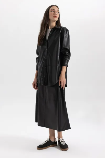 DEFACTO A-Line Faux Leather Maxi Skirt