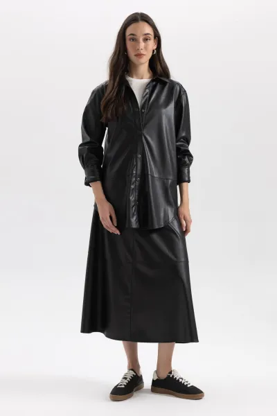 DEFACTO A-Line Faux Leather Maxi Skirt