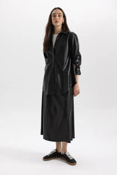 DEFACTO A-Line Faux Leather Maxi Skirt