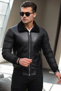 16456 Dewberry Faux Fur Inside Slim Fit Mens Winter Coat-BLACK-BLACK