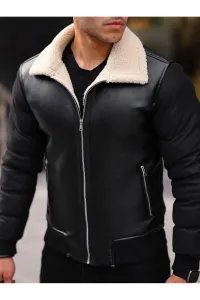 16456 Dewberry Faux Fur Inside Slim Fit Mens Winter Coat-BLACK-BEIGE