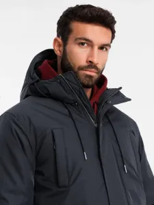 Ombre Classic long men's parka jacket - black