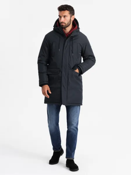 Ombre Classic long men's parka jacket - black
