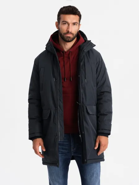 Ombre Classic long men's parka jacket - black