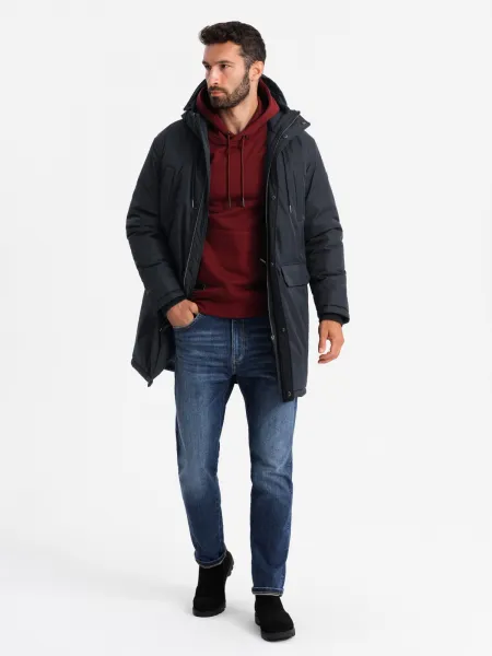 Ombre Classic long men's parka jacket - black