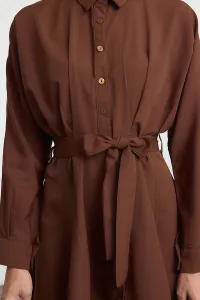 Trendyol Brown Mini Woven Shirt Dress with Open Waist Skirt