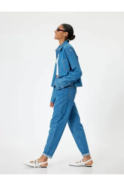 Koton Elastic Waist High Waist Buttoned Mom Jeans