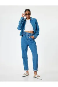 Koton Elastic Waist High Waist Buttoned Mom Jeans