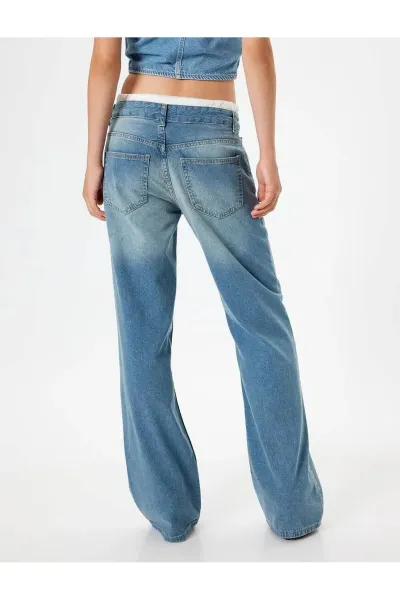 Koton Wide Leg Jeans Double Waist Detail Cotton - Straight Fit Jeans