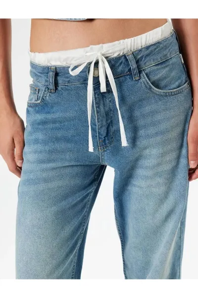 Koton Wide Leg Jeans Double Waist Detail Cotton - Straight Fit Jeans