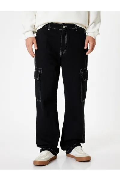 Koton Oversize Pocket Detailed Cotton Cargo Jeans