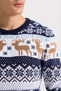 DEFACTO Standard Fit Christmas Themed Crew Neck Knitted Sweater