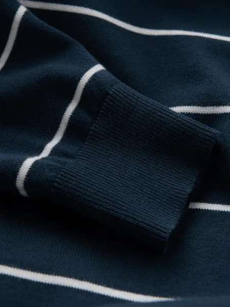 Ombre Casual men's sweater with horizontal stripes - navy blue