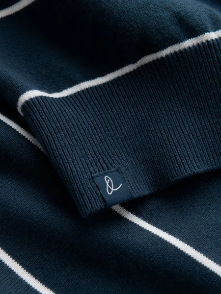 Ombre Casual men's sweater with horizontal stripes - navy blue