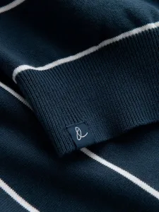 Ombre Casual men's sweater with horizontal stripes - navy blue