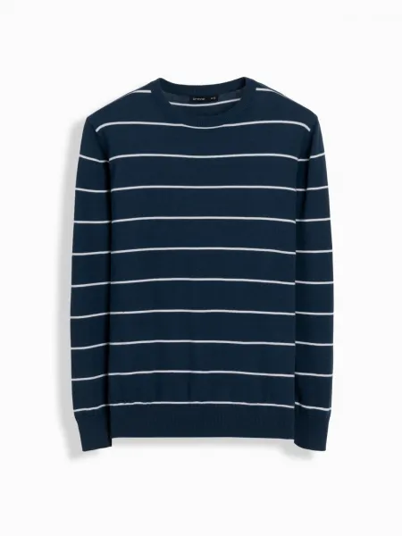 Ombre Casual men's sweater with horizontal stripes - navy blue