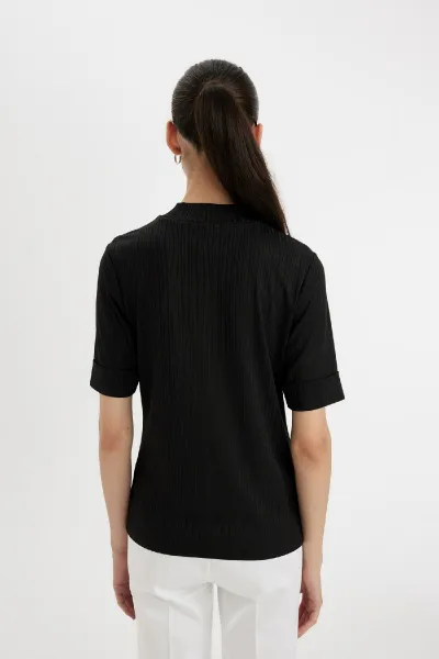 DEFACTO Half Turtleneck Smart Ribbed Camisole Basic Plain Short Sleeve T-Shirt