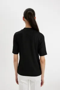 DEFACTO Half Turtleneck Smart Ribbed Camisole Basic Plain Short Sleeve T-Shirt