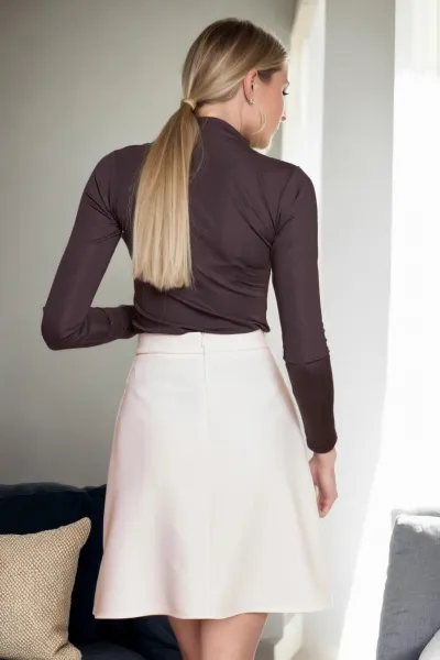 60086 Dewberry Knee Length Bell Skirt-LIGHT BEIGE