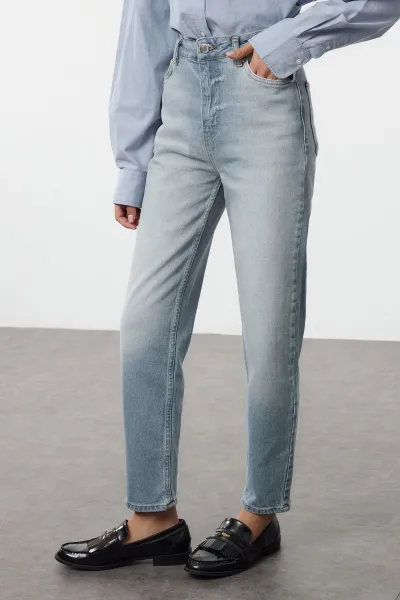 Trendyol Blue High Waist Slim Mom Jeans