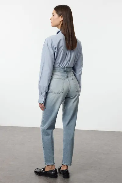 Trendyol Blue High Waist Slim Mom Jeans