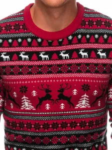 Edoti Men's red Christmas jumper with Norwegian patterns - red