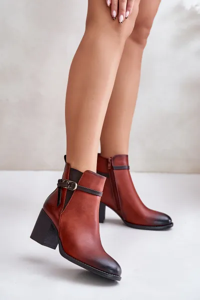 Women's ankle boots with heel strap brown Zinithia