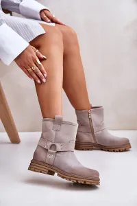 Suede women's ankle boots with flat heel Lewski Cappuccino