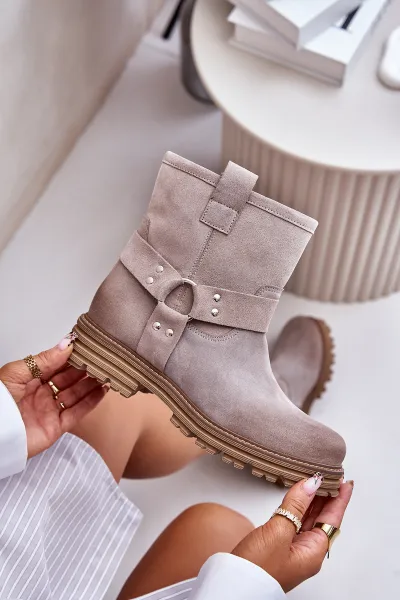 Suede women's ankle boots with flat heel Lewski Cappuccino