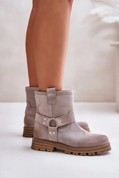 Suede women's ankle boots with flat heel Lewski Cappuccino