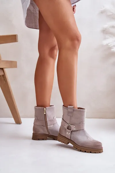 Suede women's ankle boots with flat heel Lewski Cappuccino