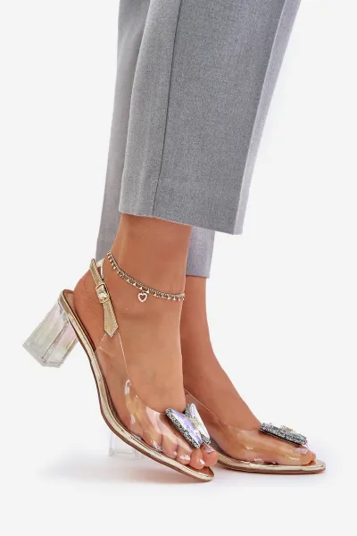 Transparent sandals with a butterfly on a heel D&A gold