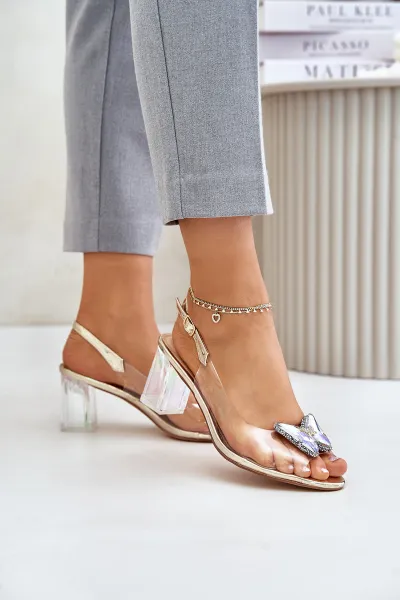 Transparent sandals with a butterfly on a heel D&A gold