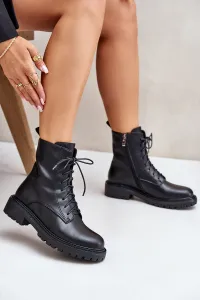 Leather ankle boots Worker insulated with zip black Elosie