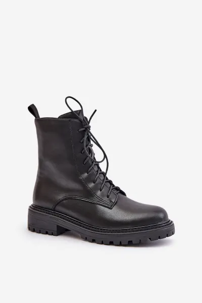 Leather ankle boots Worker insulated with zip black Elosie