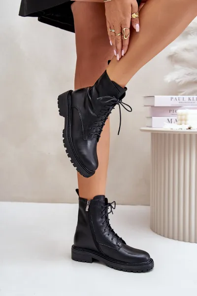 Leather ankle boots Worker insulated with zip black Elosie