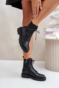 Leather ankle boots Worker insulated with zip black Elosie