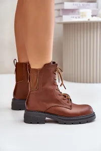 Insulated ankle boots Workers with zip brown Leairae