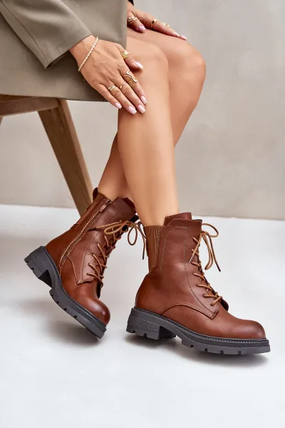 Insulated ankle boots Workers with zip brown Leairae