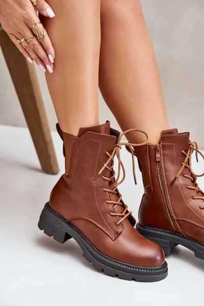 Insulated ankle boots Workers with zip brown Leairae