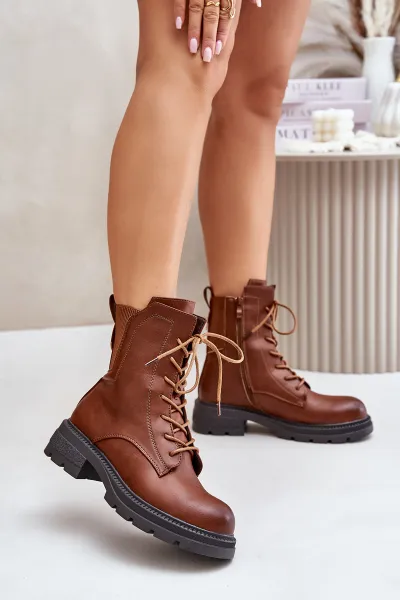 Insulated ankle boots Workers with zip brown Leairae
