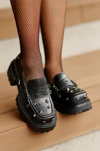 Women's leather half-boots with D&A decorations black